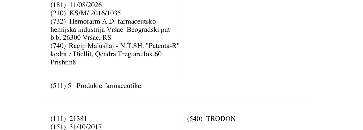 Zëri i markës PANCILLIN në buletin