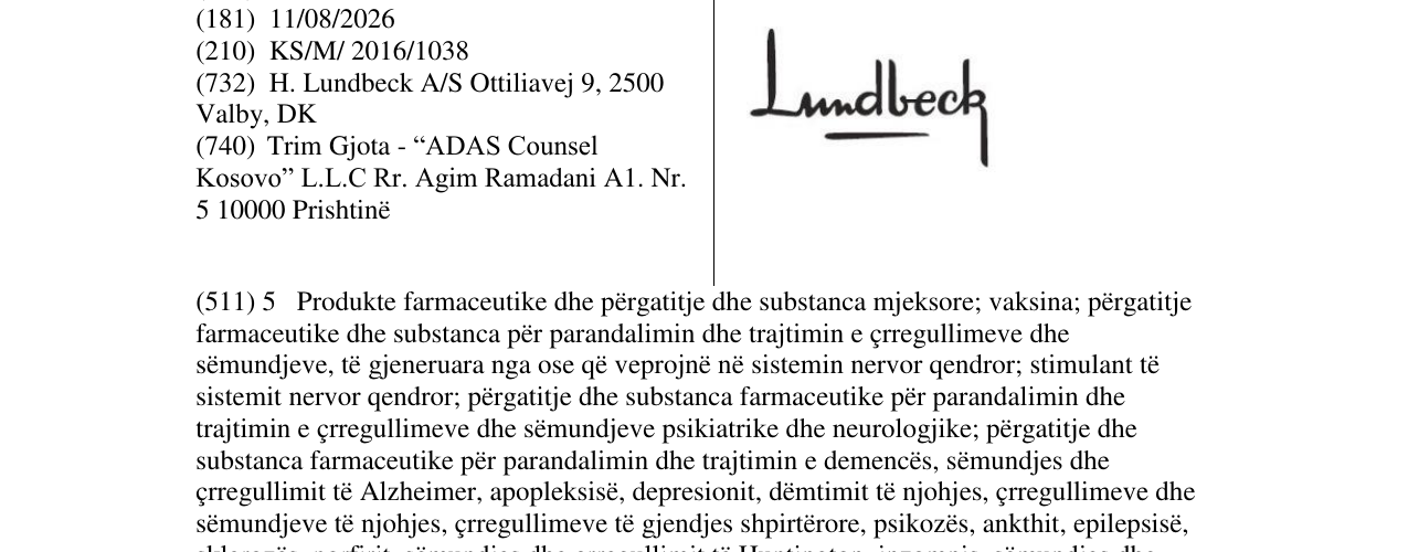 Zëri i markës Lundbeck në buletin