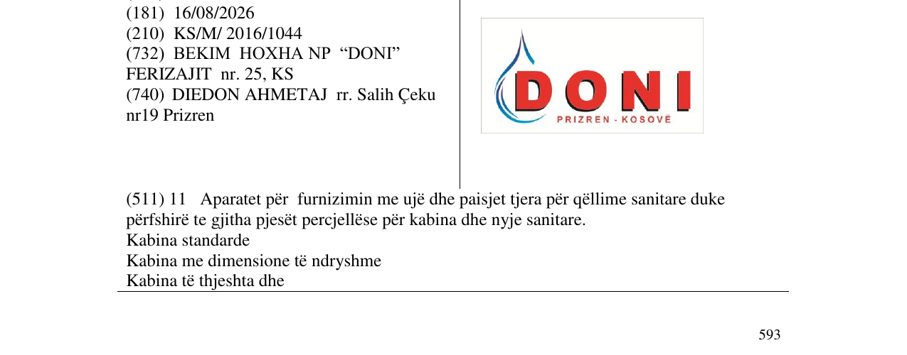 Zëri i markës DONI PRIZREN - KOSOVë në buletin
