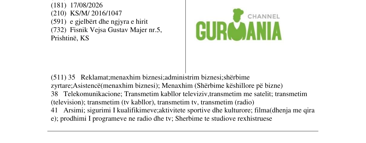 Zëri i markës GURMANIA CHANNEL në buletin
