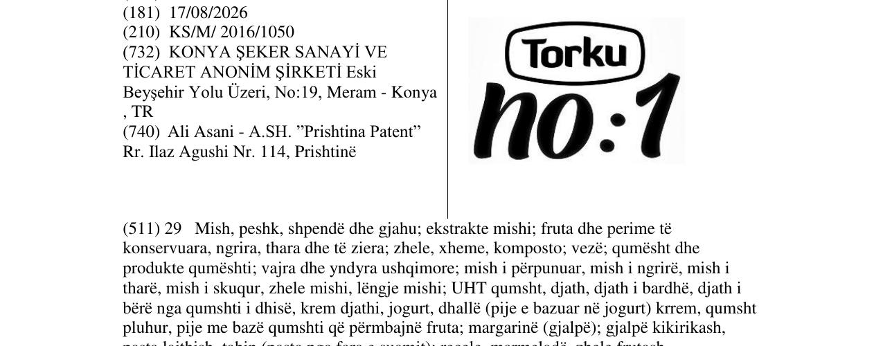 Zëri i markës Torku no:1 në buletin
