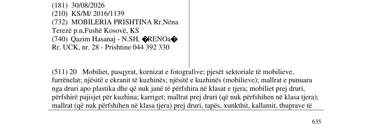 Zëri i markës MOBILERI PRISHTINA në buletin