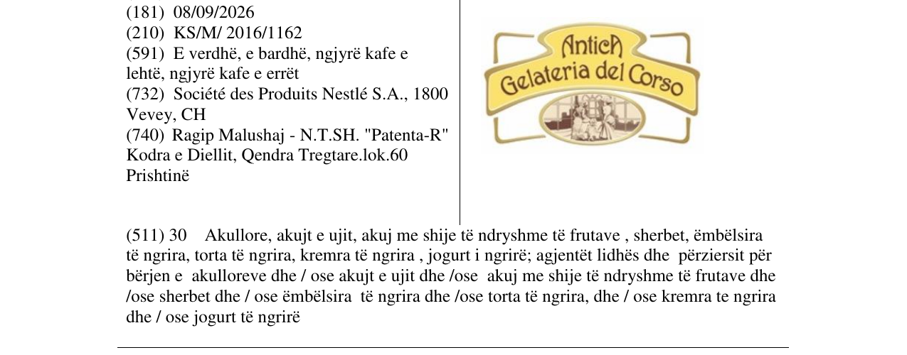 Zëri i markës AnticA Gelateria del Corso në buletin