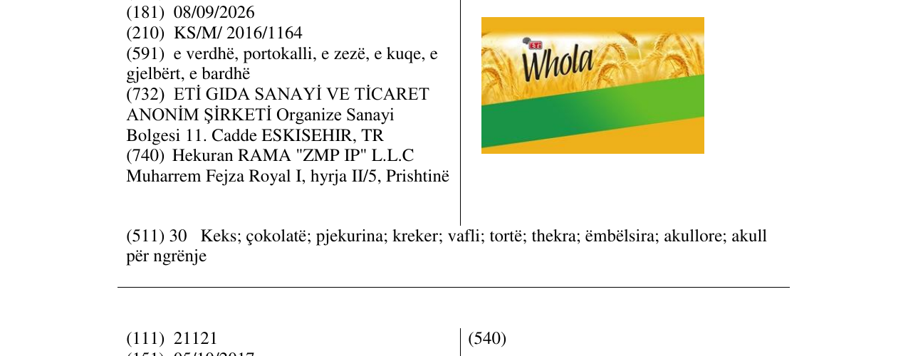 Zëri i markës Whola në buletin