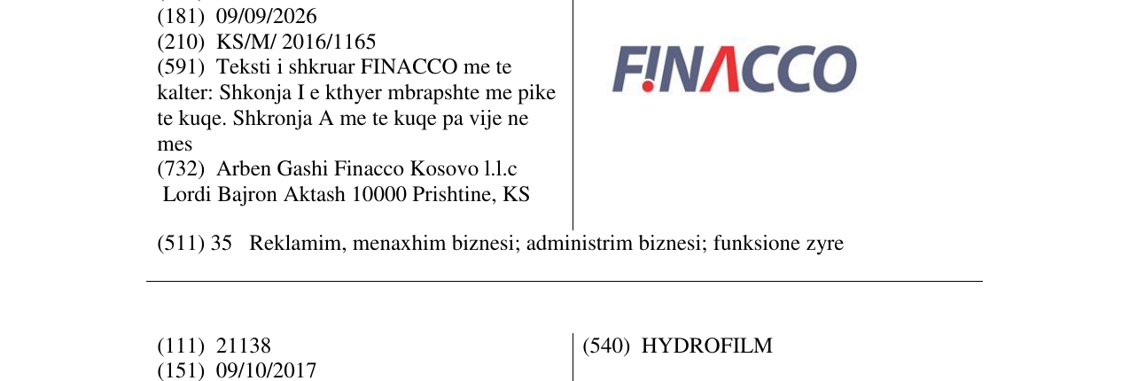 Zëri i markës FINACCO në buletin