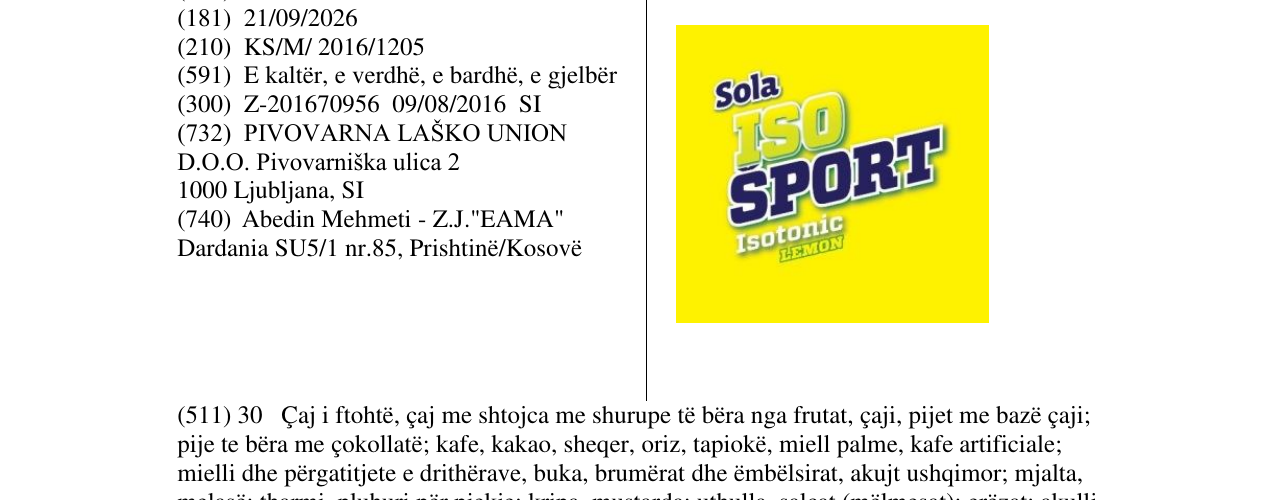Zëri i markës Sola ISO SPORT në buletin