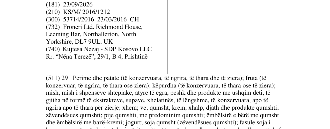Zëri i markës FRONERI në buletin
