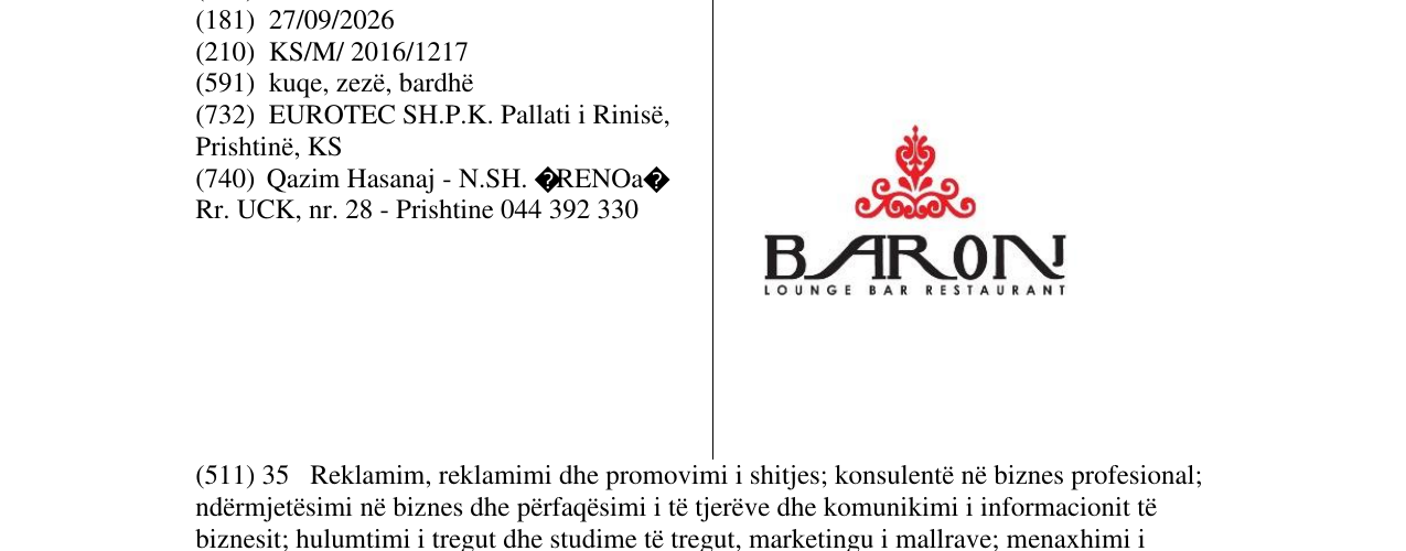 Zëri i markës BARON në buletin