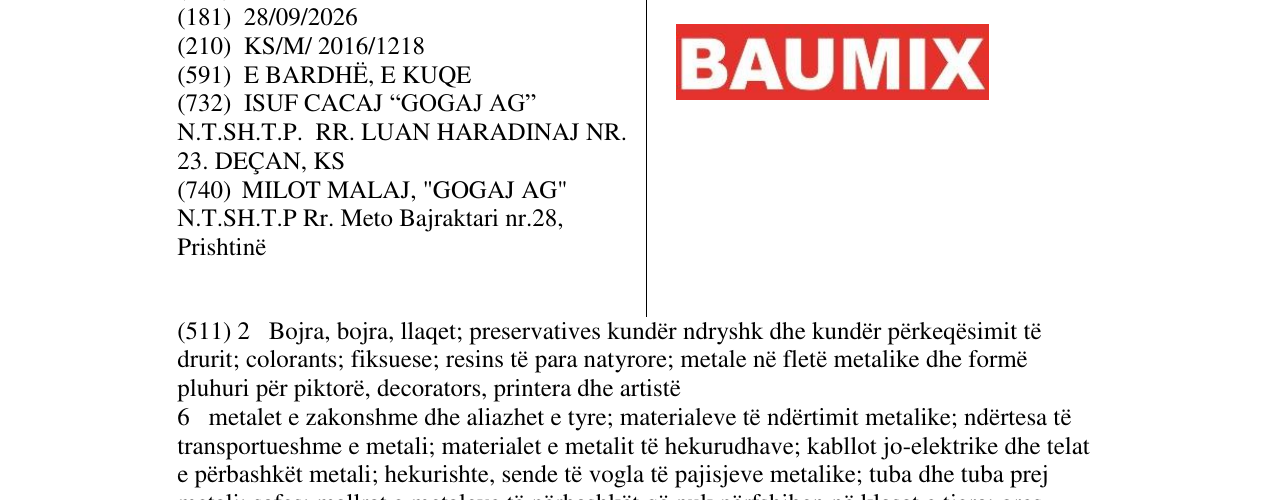 Zëri i markës BAUMIX në buletin