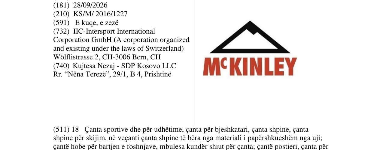 Zëri i markës McKINLEY në buletin