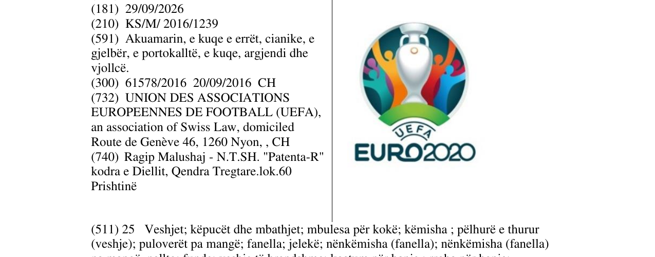 Zëri i markës UEFA EURO 2020 në buletin