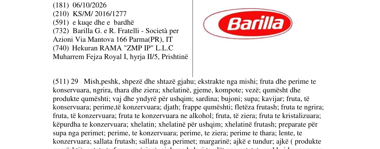 Zëri i markës Barilla në buletin