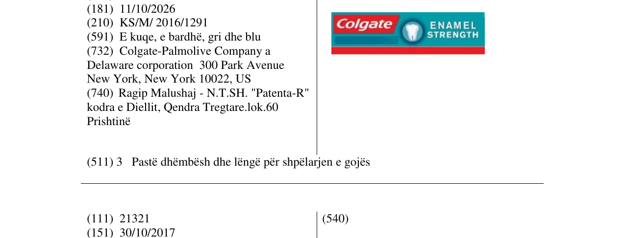 Zëri i markës Cotgate ENAMEL STRENGTH në buletin