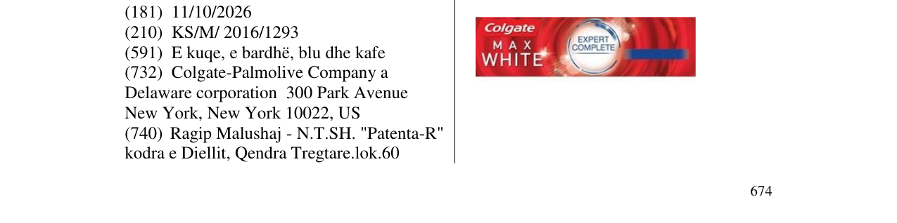 Zëri i markës Colgate MAX WHITE në buletin