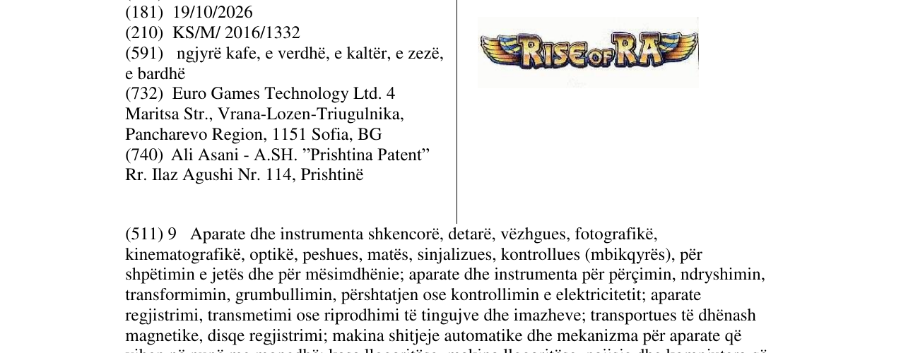 Zëri i markës Rise of Ra në buletin