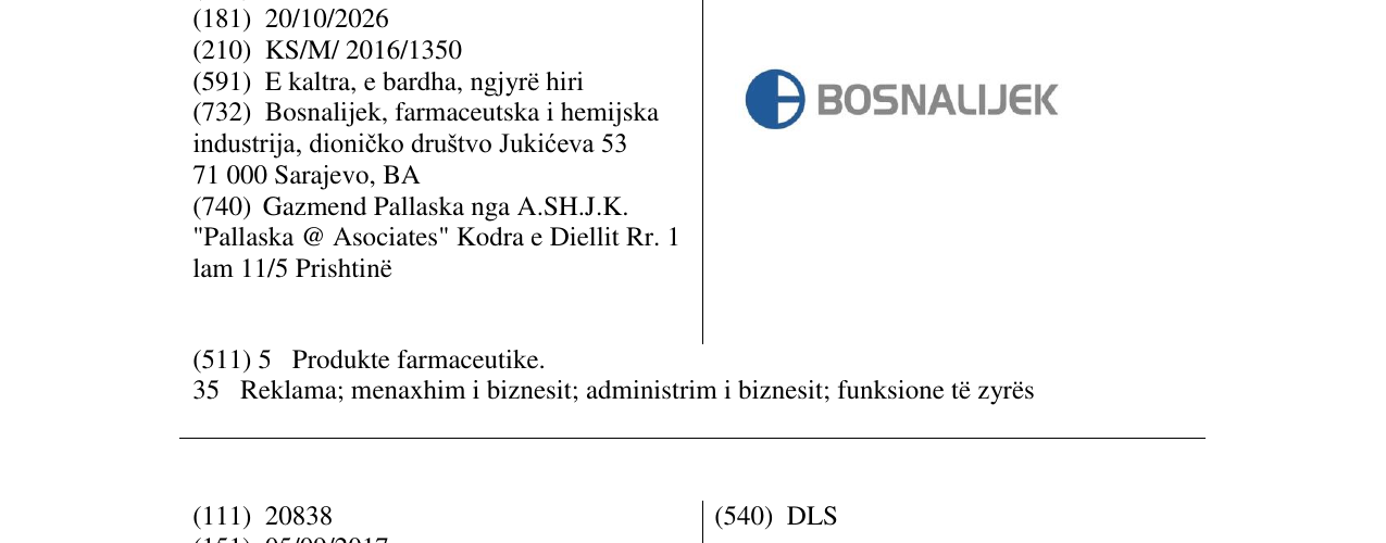 Zëri i markës BOSNALIJEK në buletin
