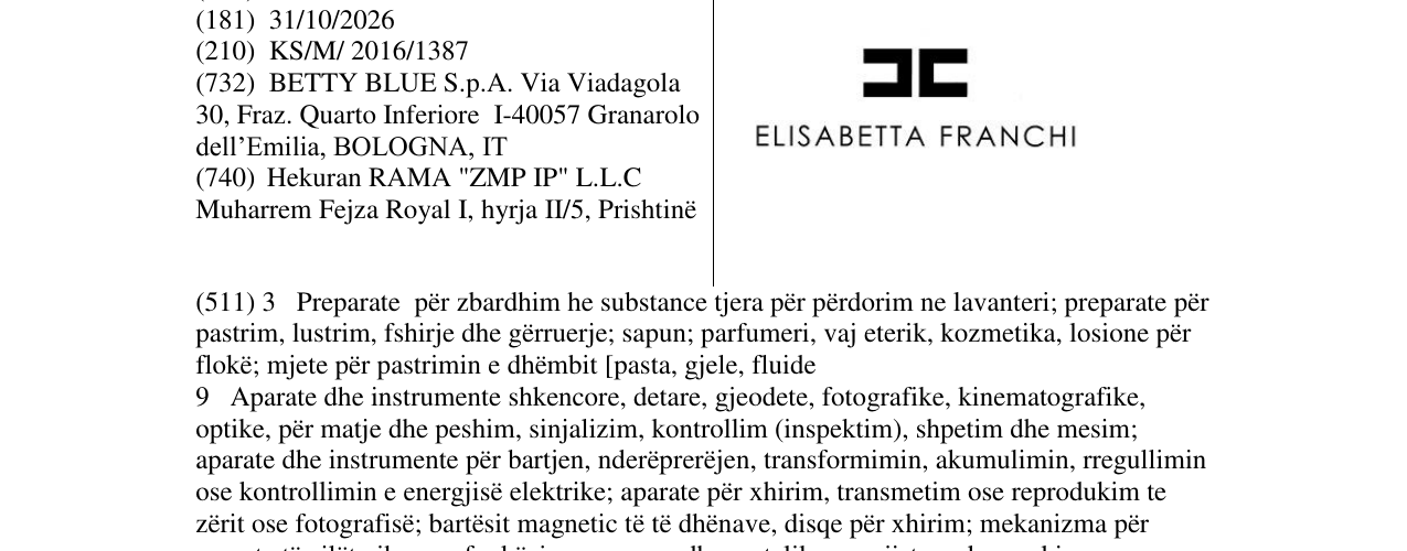Zëri i markës ELISABETTA FRANCHI në buletin