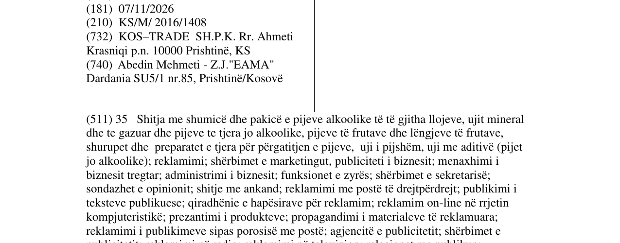 Zëri i markës KOS- TRADE në buletin