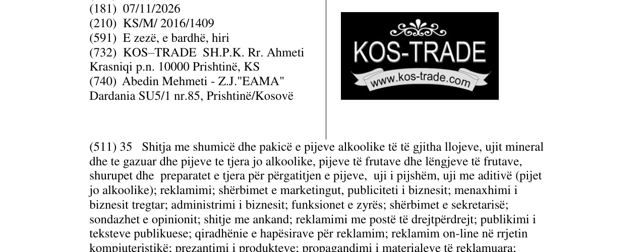 Zëri i markës KOS-TRADE në buletin