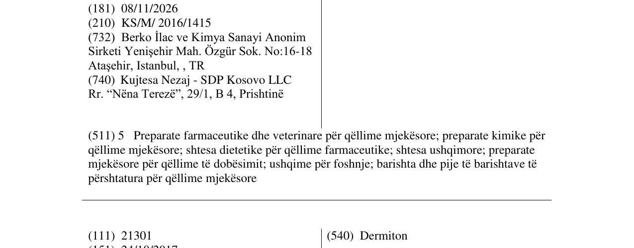 Zëri i markës Aknefloks në buletin
