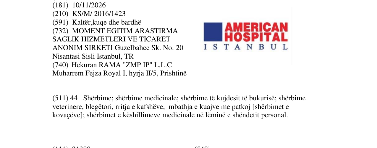 Zëri i markës AMERICAN HOSPITAL I S T A N B U L në buletin