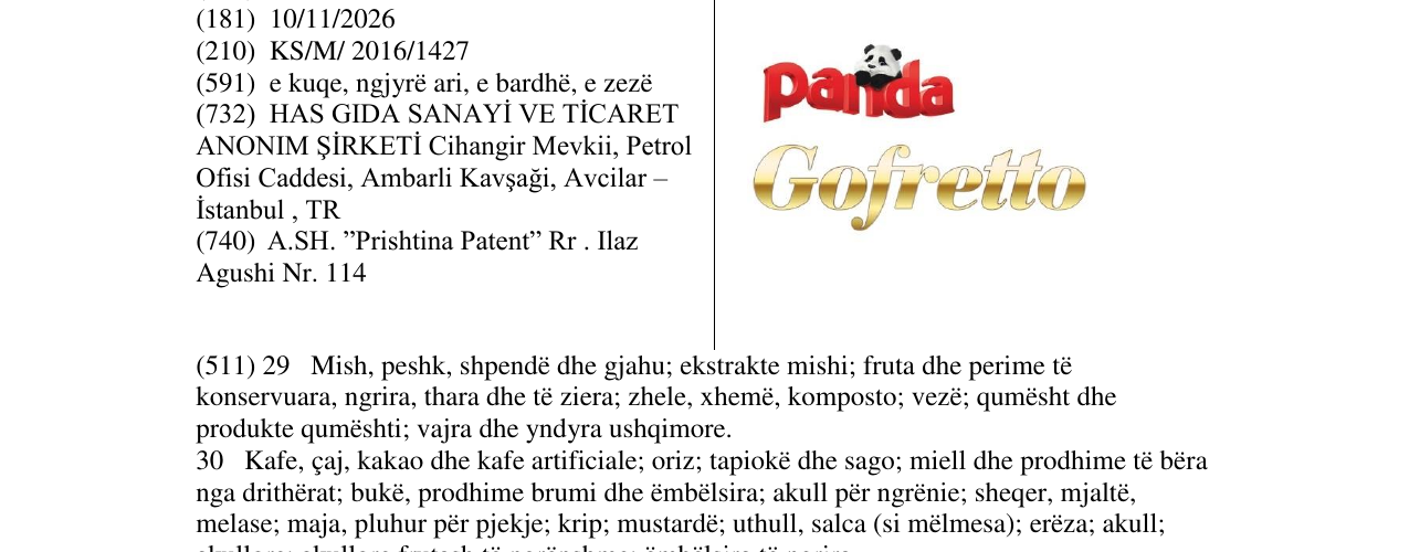 Zëri i markës Panda Gofretto në buletin