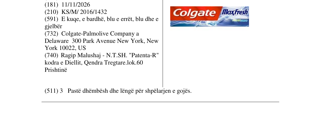 Zëri i markës Colgate maxFresh në buletin