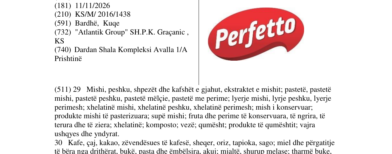 Zëri i markës Perfetto në buletin
