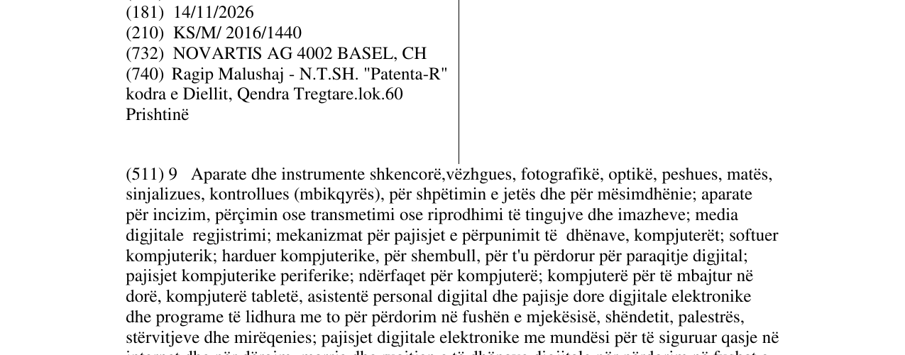 Zëri i markës NOVARTIS në buletin