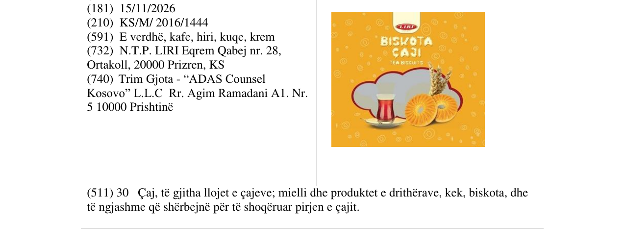 Zëri i markës BISKOTA Çaji në buletin