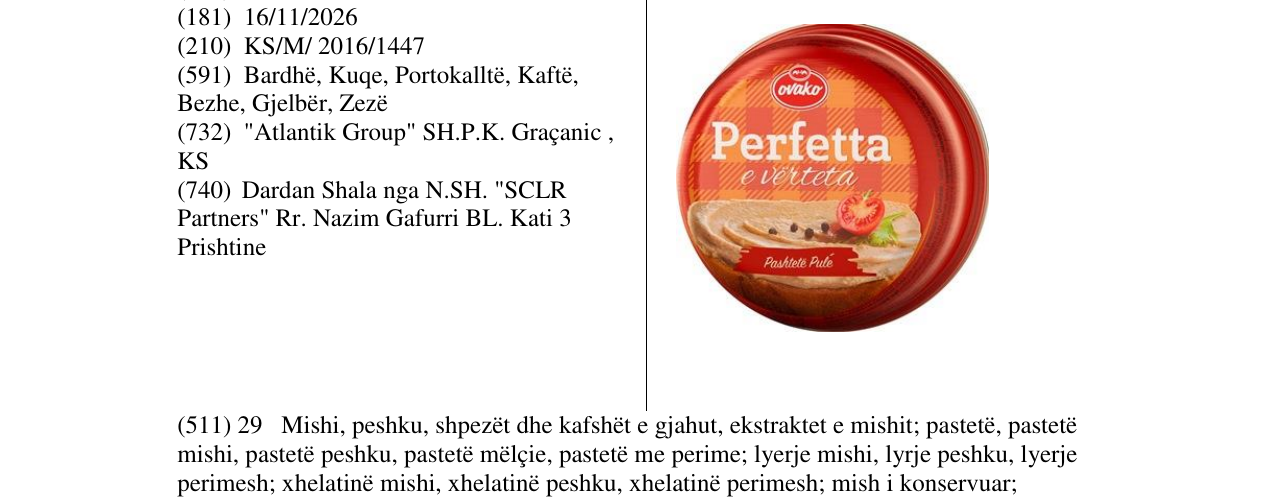 Zëri i markës Perfetta e vërtetta në buletin