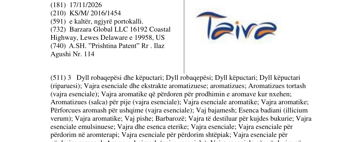 Zëri i markës Taiva në buletin