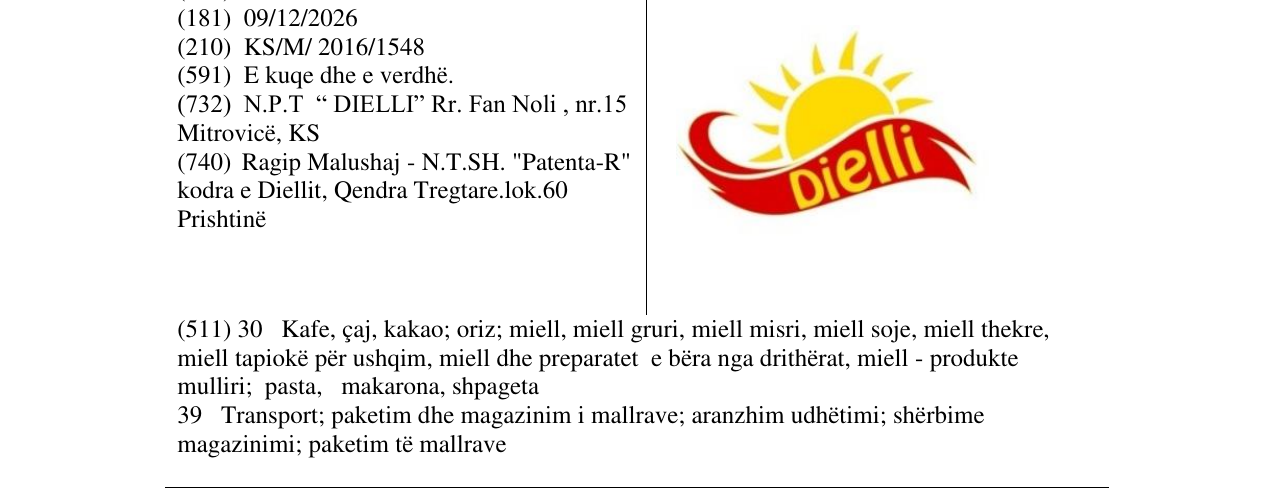 Zëri i markës Dielli në buletin