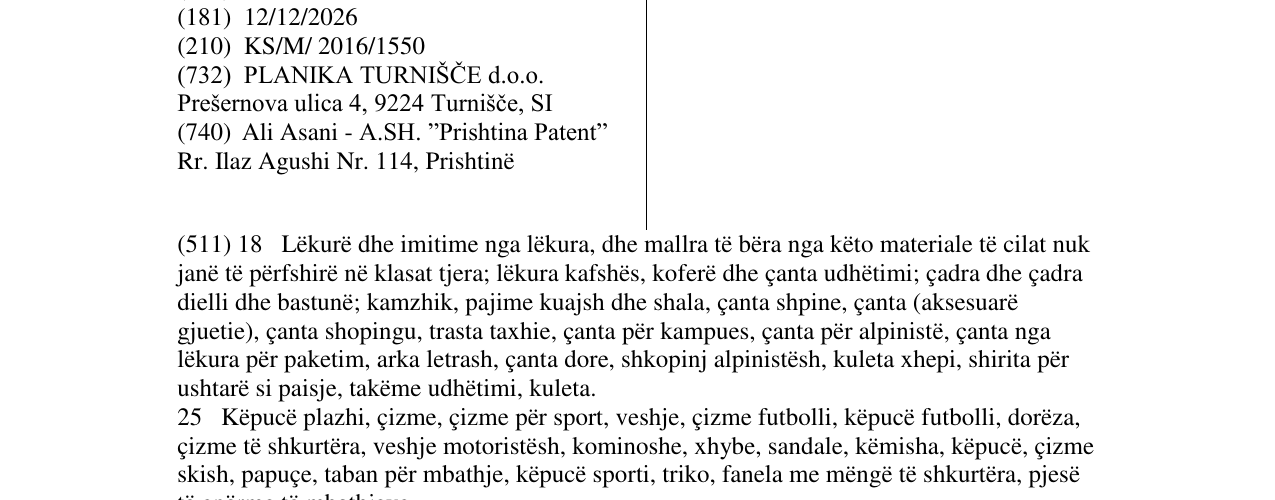 Zëri i markës PLANIKA në buletin