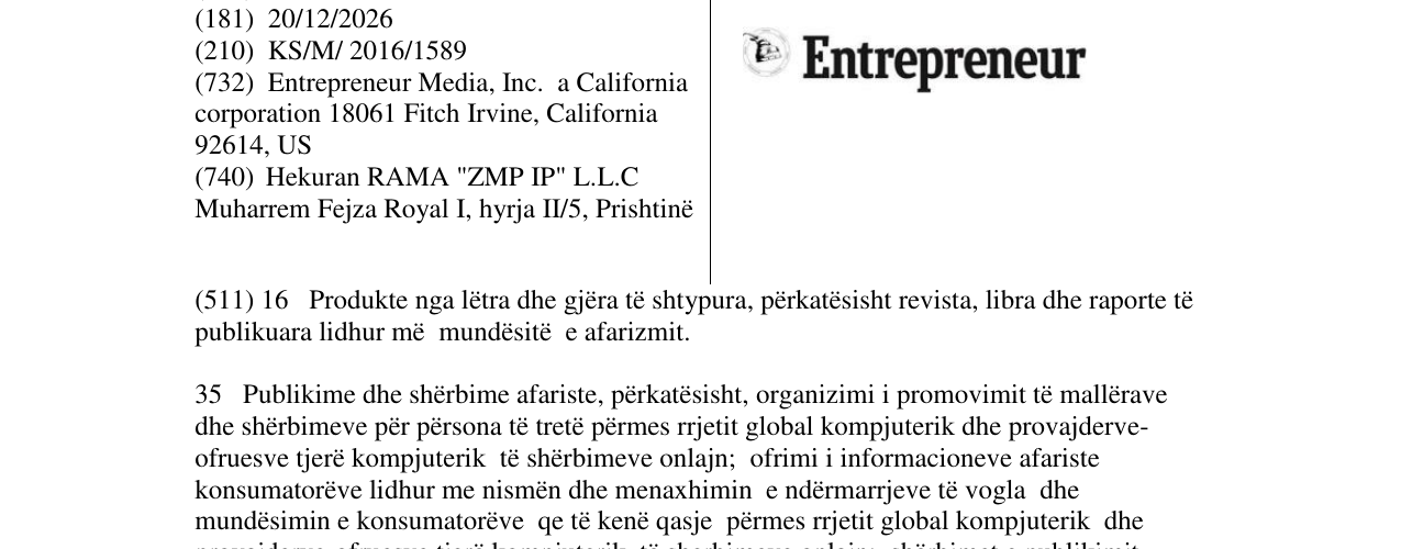 Zëri i markës Entrepreneur në buletin