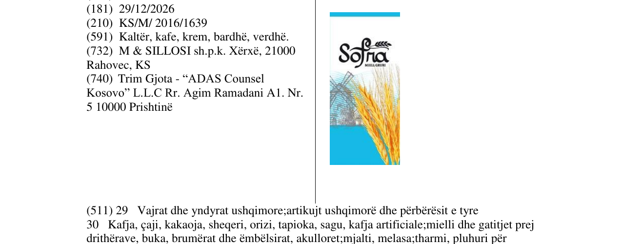 Zëri i markës Sofra në buletin
