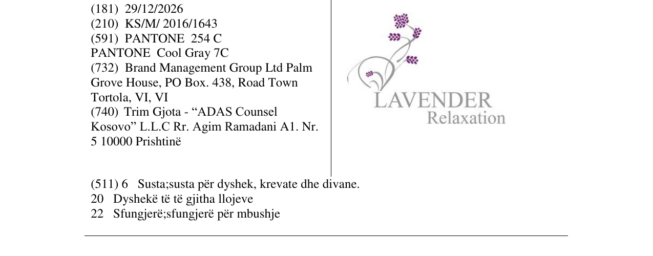 Zëri i markës LAVANDER Relaxation në buletin