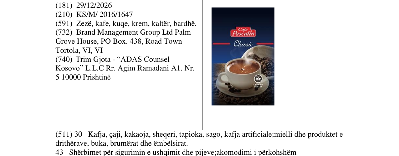 Zëri i markës Cafe Classic në buletin