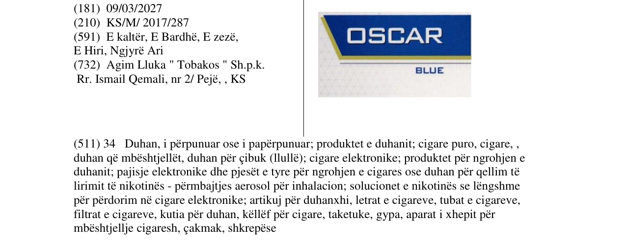 Zëri i markës OSCAR BLUE në buletin