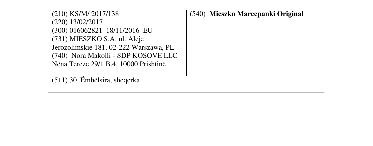 Zëri i markës Mieszko Marcepanki Original në buletin