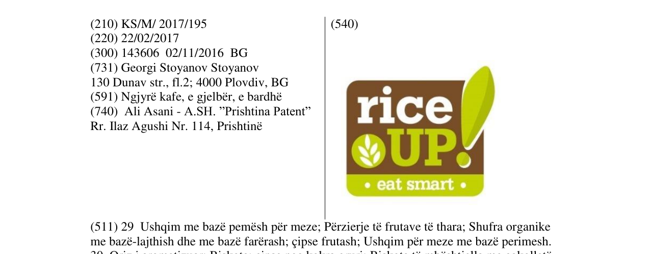 Zëri i markës rice UP .eat smart. në buletin