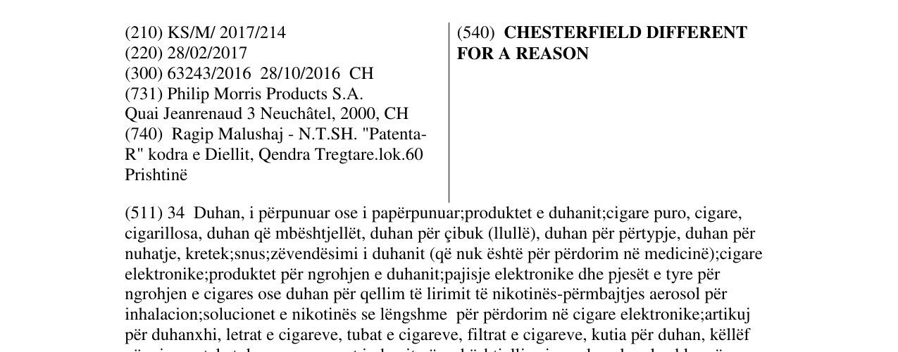 Zëri i markës CHESTERFIELD DIFFERENT FOR A REASON në buletin