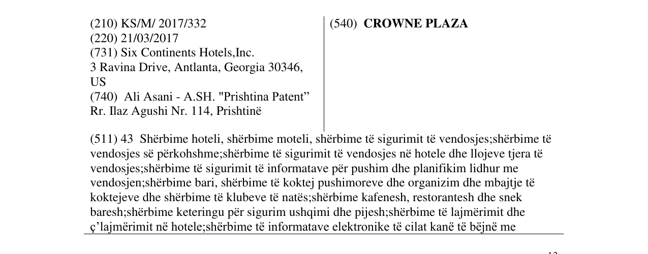 La voce del marchio CROWNE PLAZA nel bollettino