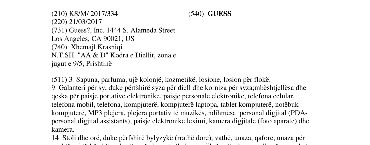 Zëri i markës GUESS në buletin