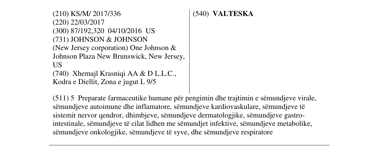 Zëri i markës VALTESKA në buletin