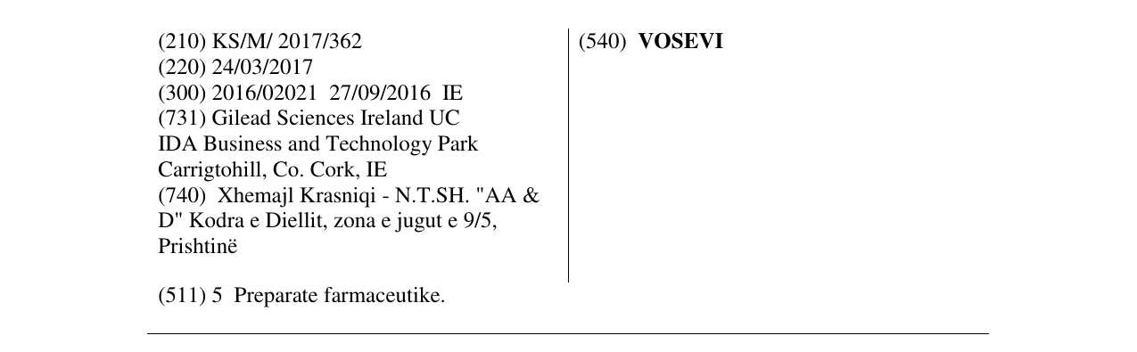 Zëri i markës VOSEVI në buletin
