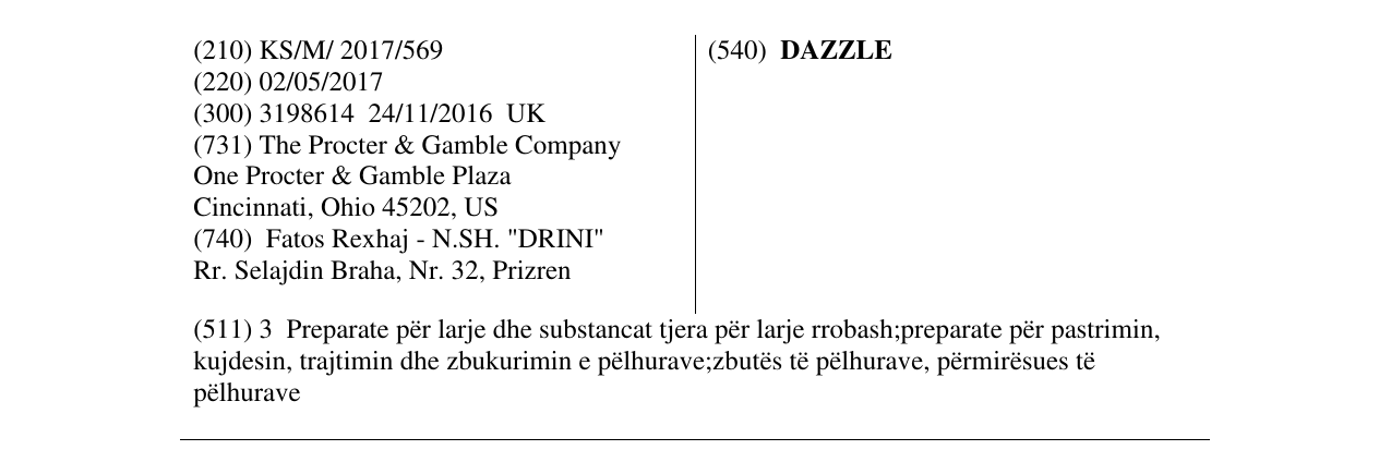 Zëri i markës DAZZLE në buletin