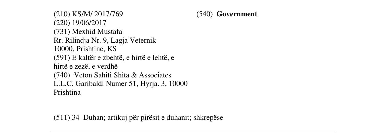 Zëri i markës Government në buletin