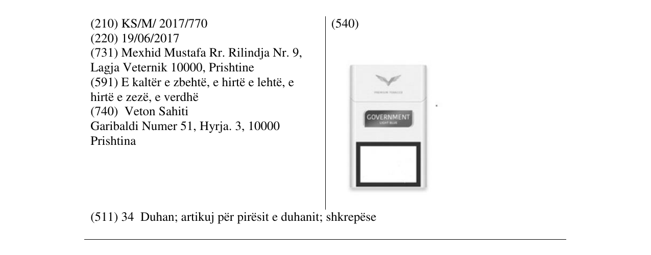 Zëri i markës GOVERNMENT në buletin