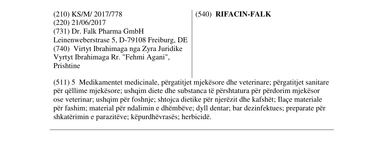 Zëri i markës RIFACIN-FALK në buletin
